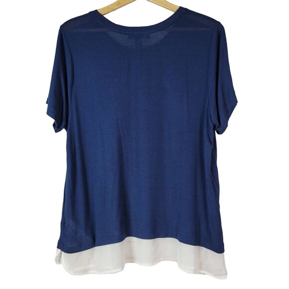 Forever 21 Pullover Top Blue Plus 1X Chiffon Hem Round Neck Short Sleeve Stretch - Picture 4 of 6